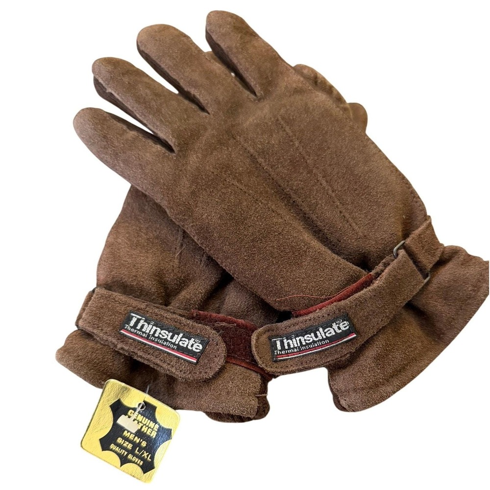 Vintage NEW Men's Thinsulate 100%‎ Genuine Cowsplit Leather Ski Gloves L/XL
